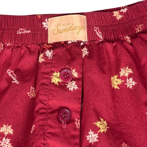 In My Sundays Autumn Leaves Printed Boxer Shorts Burgundy Red Women’s Medium - Picture 3 of 6